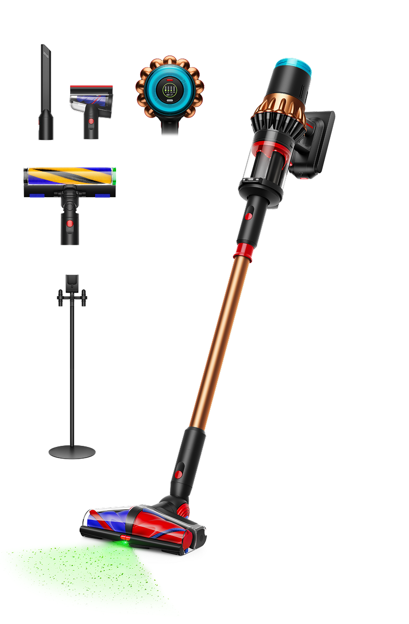 Dyson V16 Piston Animal with its Floor Dok charging stand and All Floor Cones Sense head
