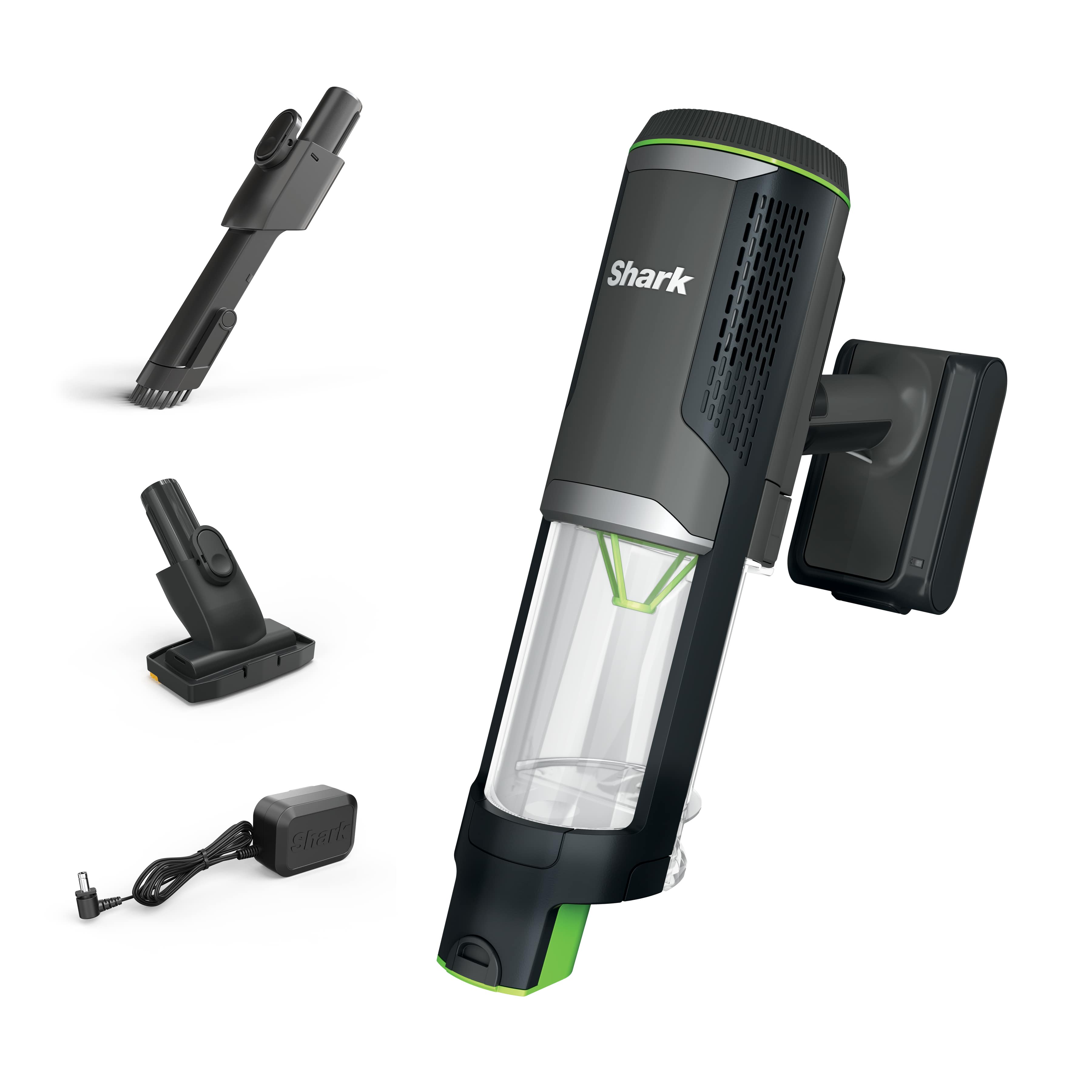 Shark PowerBoost BH102 cordless handheld vacuum with listed Duster Crevice and FurFins tools